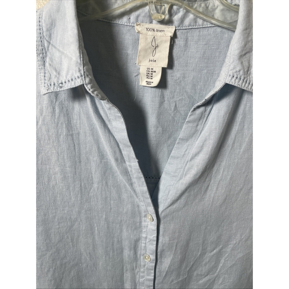 Joie 100% Linen Baby Blue Cropped Button Down Short Sleeve Shirt Women's Medium - Picture 2 of 10